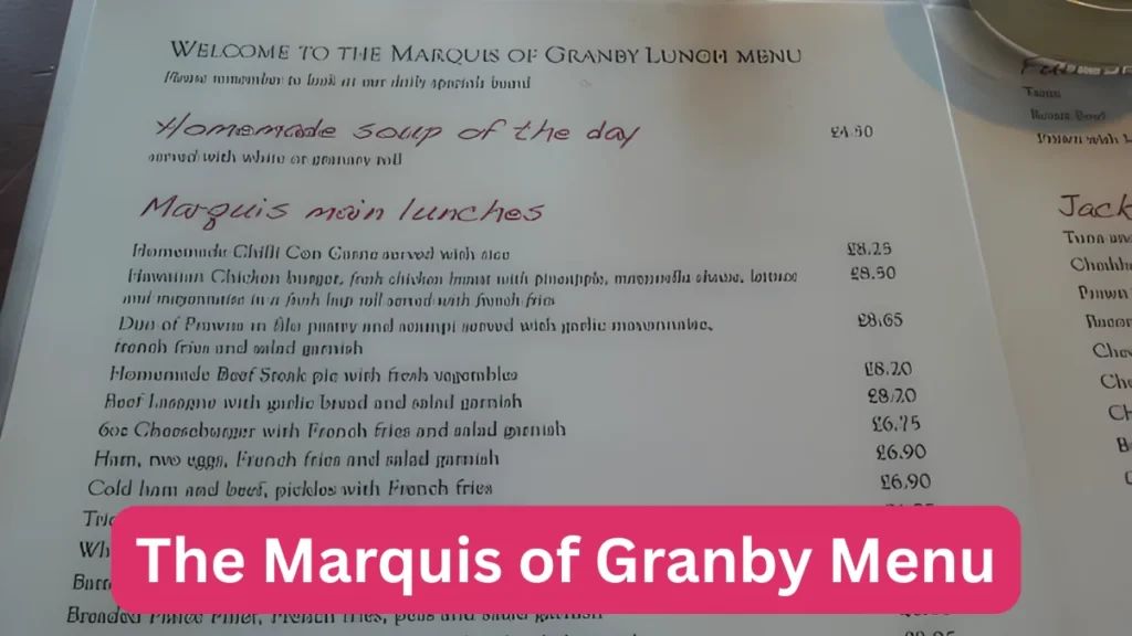 The Marquis of Granby Menu