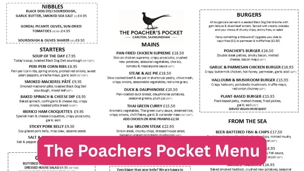 The Poachers Pocket Menu