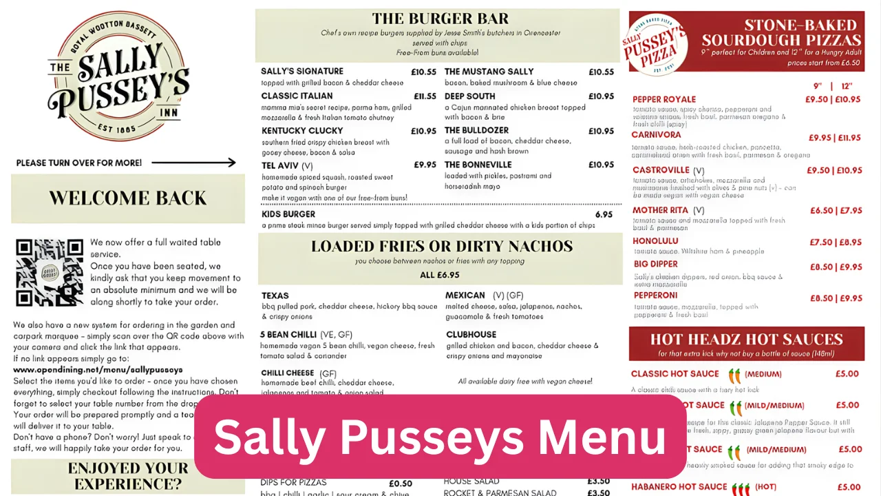 Sally Pusseys Menu